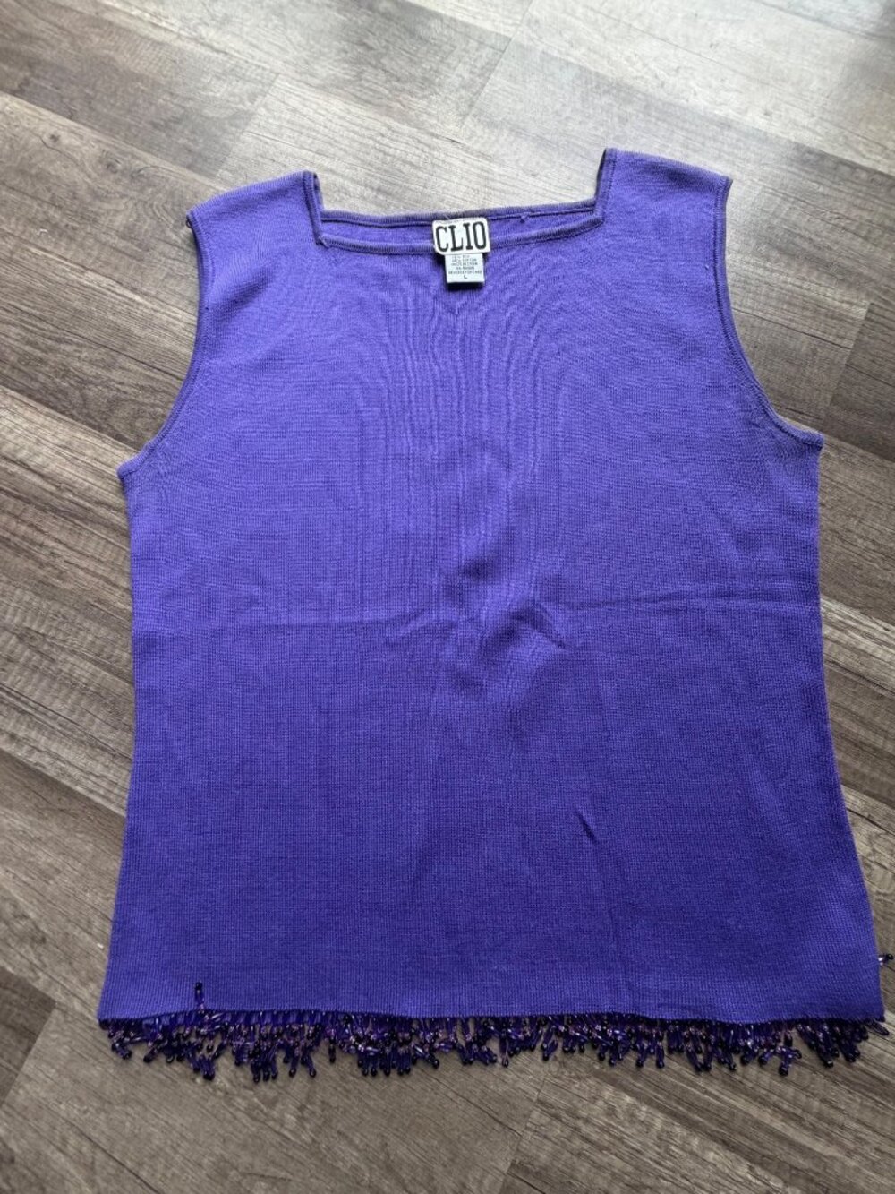Clio Purple Sleeveless Beaded Hem Silk Blend Tank Top Size Large